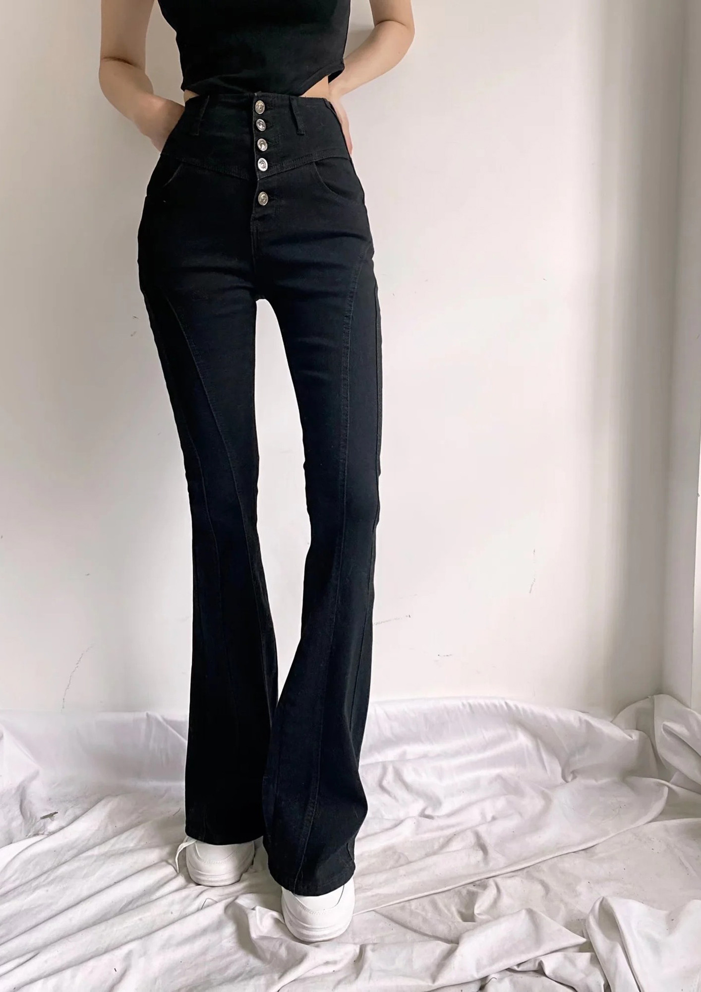 Buy BUTTON-DOWN BLACK FLARE JEANS for Women Online in India