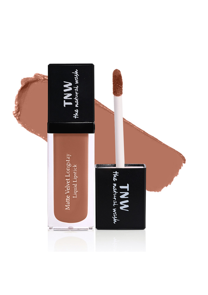 TNW -The Natural Wash Matte Velvet Longstay Liquid Lipstick with Macadamia Oil and Argan Oil | Transferproof | Pigmented | Nutty Nude | Nude Brown