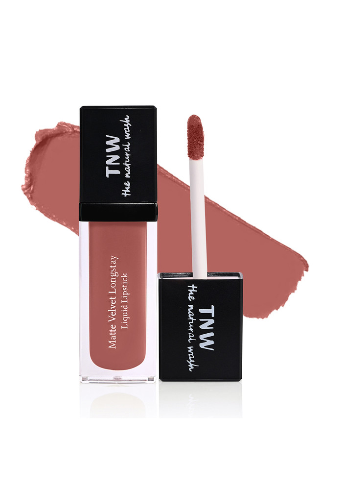 TNW -The Natural Wash Matte Velvet Longstay Liquid Lipstick with Macadamia Oil and Argan Oil | Transferproof | Pigmented | Pretty Peach | Peachy Nude
