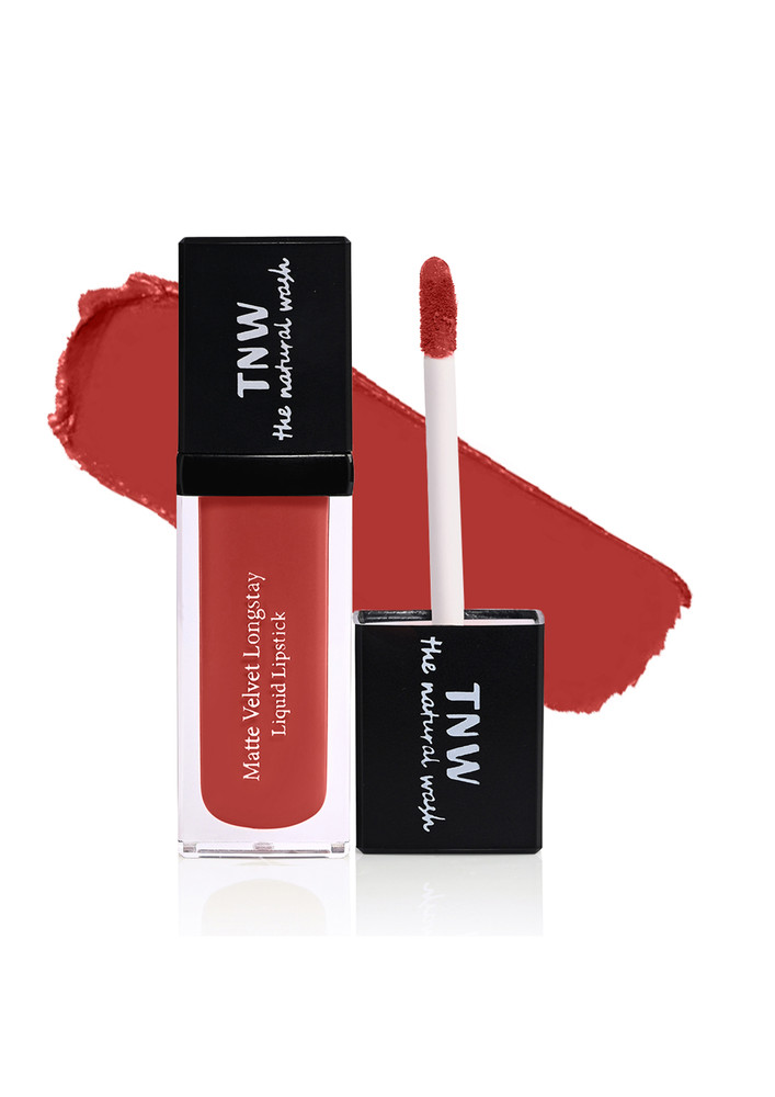 TNW -The Natural Wash Matte Velvet Longstay Liquid Lipstick with Macadamia Oil and Argan Oil | Transferproof | Pigmented | Spicy Coral | Coral Nude