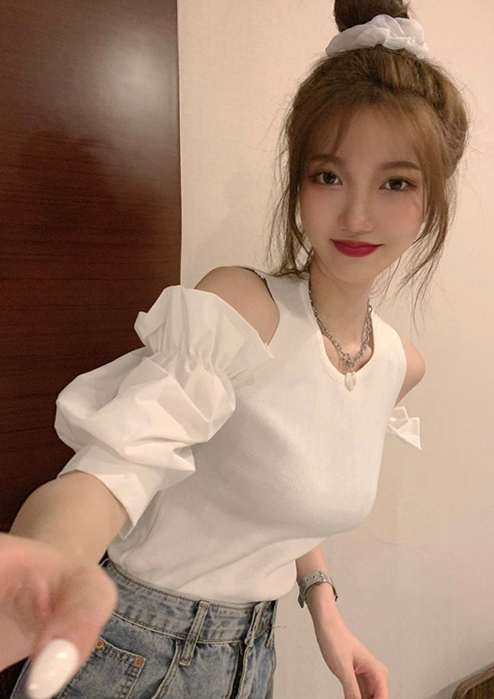 COLD-SHOULDER CUTESY WHITE BLOUSE