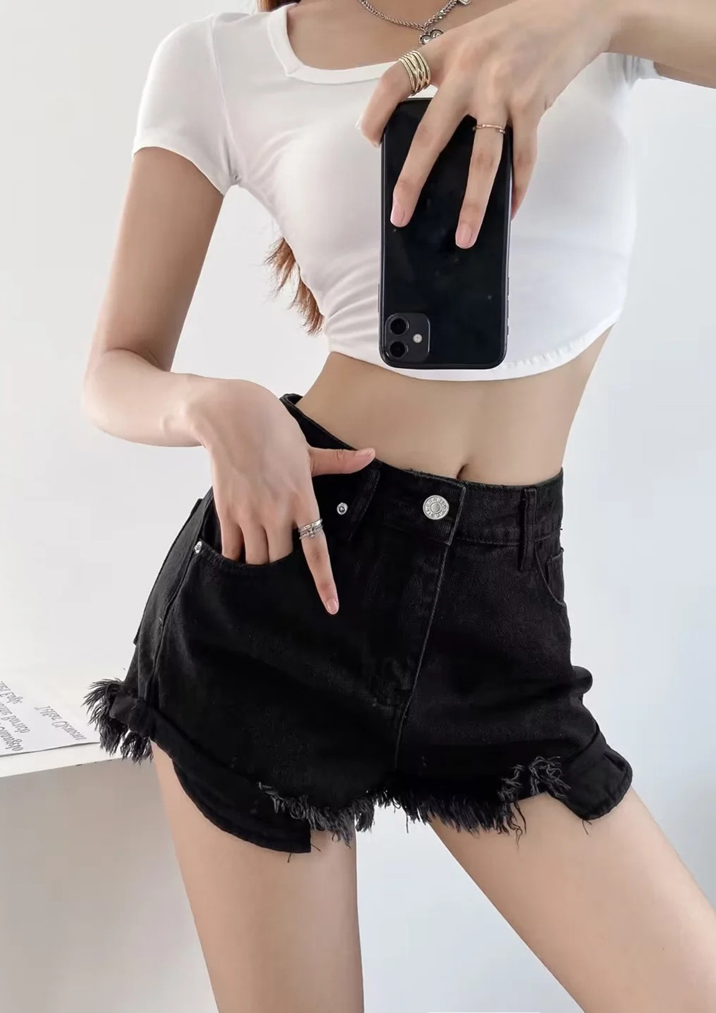 Display more than 139 black denim shorts womens super hot