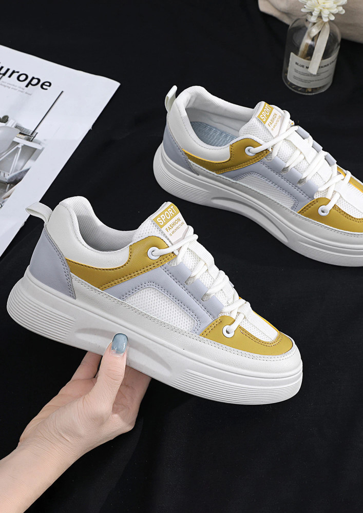 CASUAL YELLOW IMITATION LEATHER TRAINERS