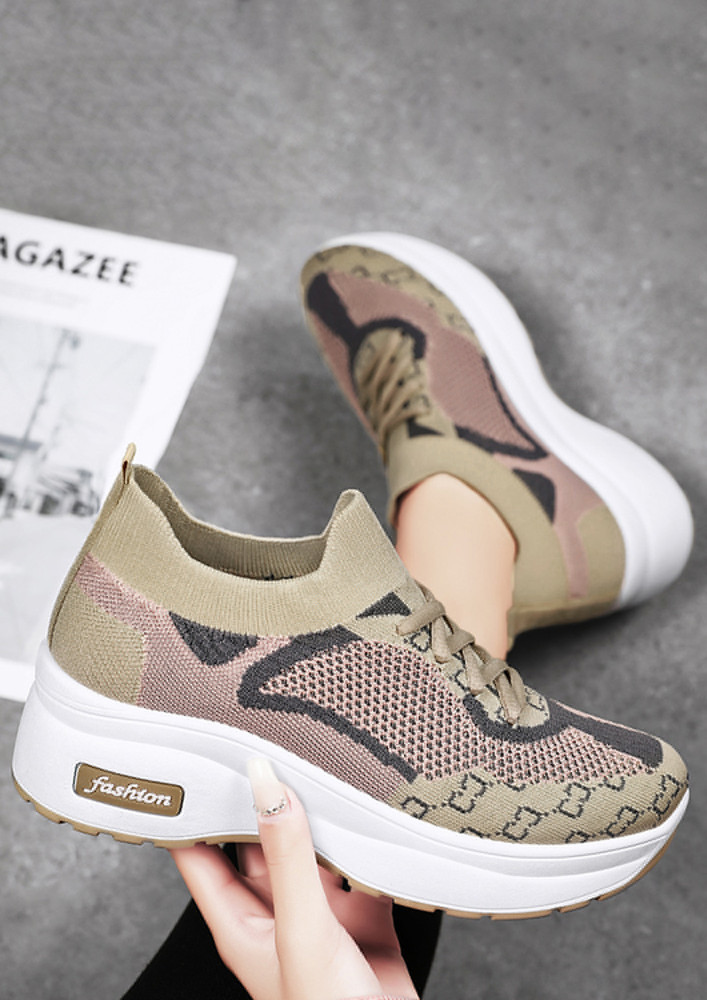 PRINTED BEIGE SOLID SPORT SHOES
