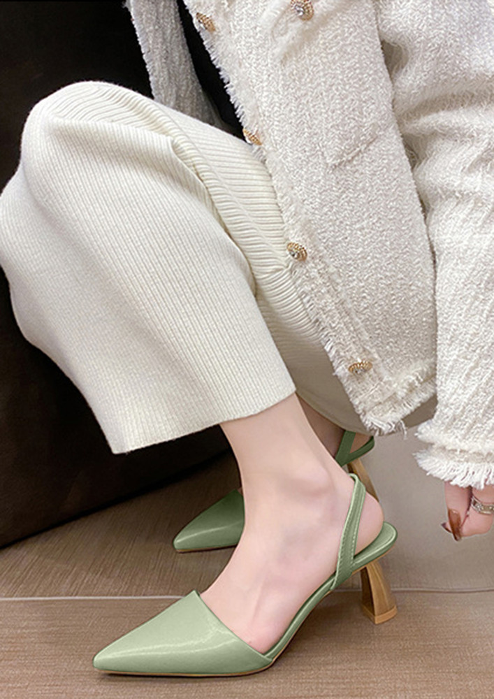 GREEN PU LEATHER POINTED TOE PUMPS
