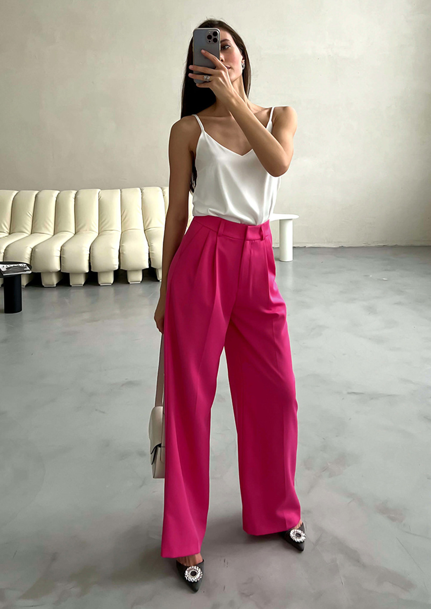 Flared lyocellblend trousers  Pink  Ladies  HM IN