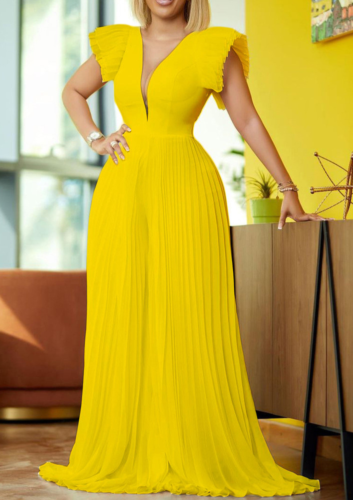 PLUNGING YELLOW WIDE LEG JUMPSUIT