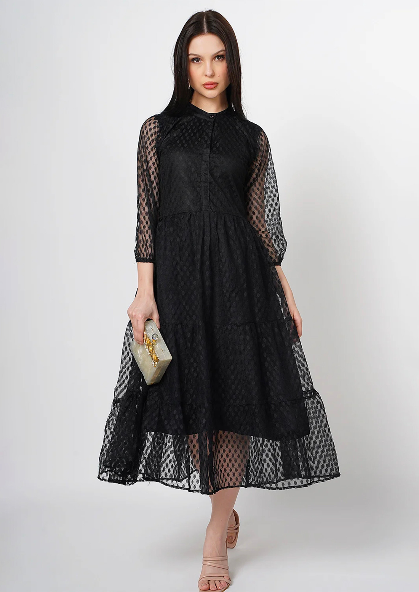 Buy INTUNE Black Overlay Floral Printed Dress for Women | Shoppers Stop
