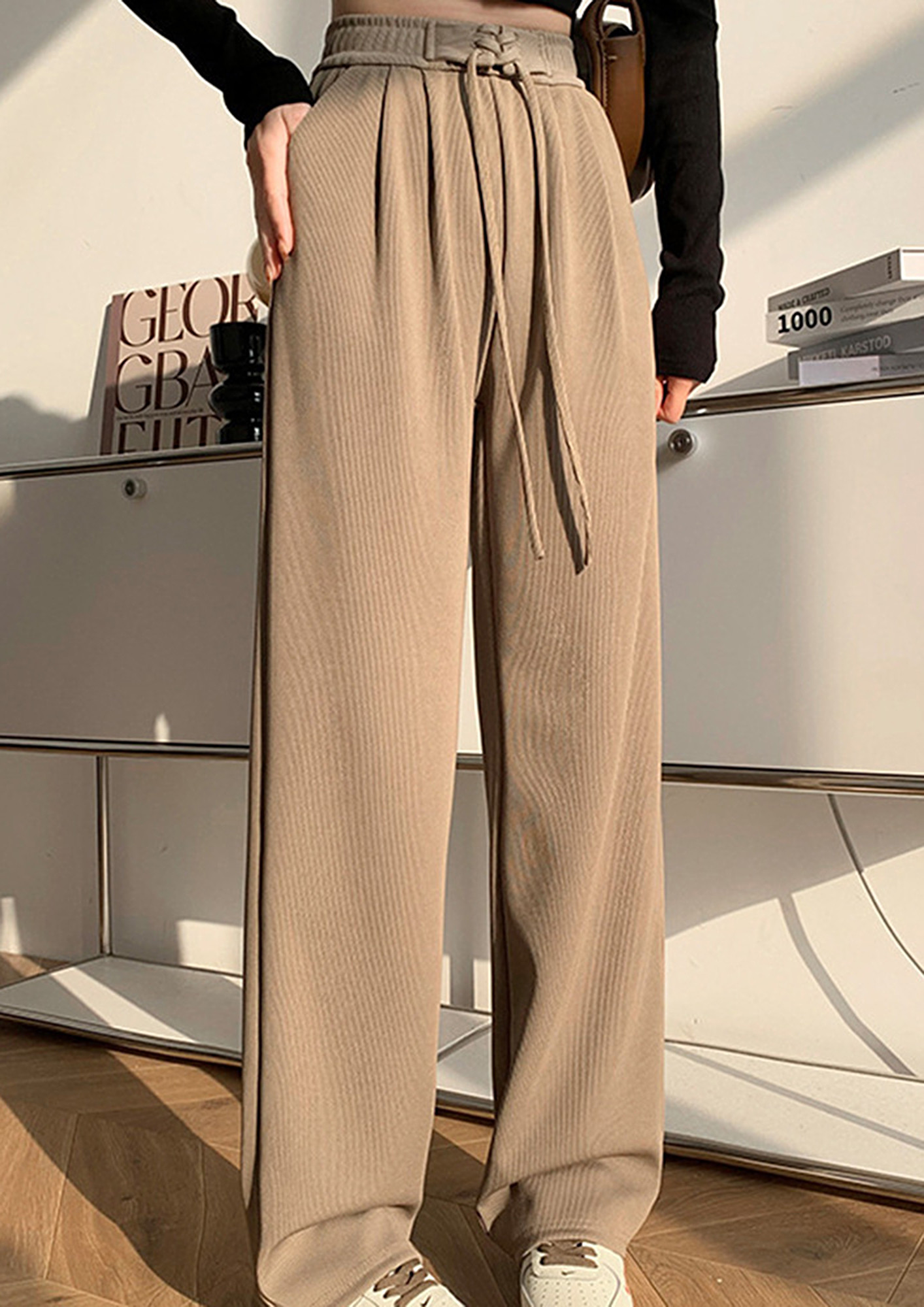 Brown fold over waist wide leg trousers  River Island