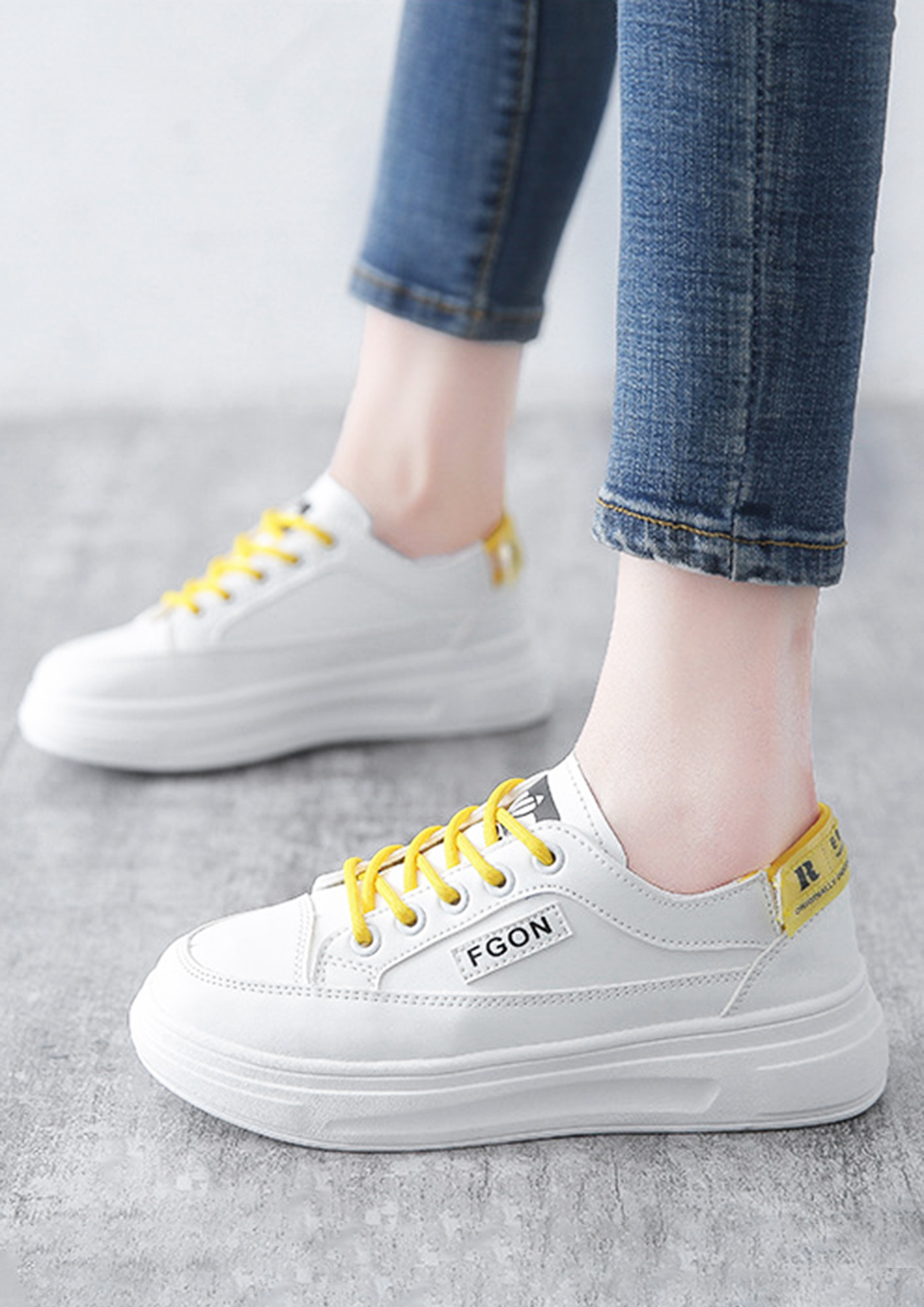YELLOW CASUAL LACE-UP TRAINERS