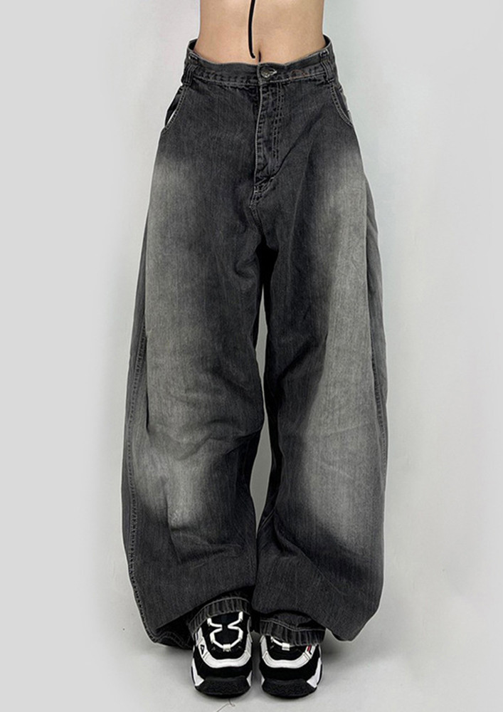 GREY WASHED BAGGY WIDE-LEG JEANS