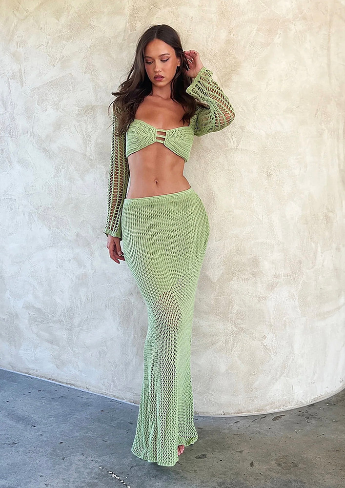 GREEN KNITTED CROCHET CO-ORD SET