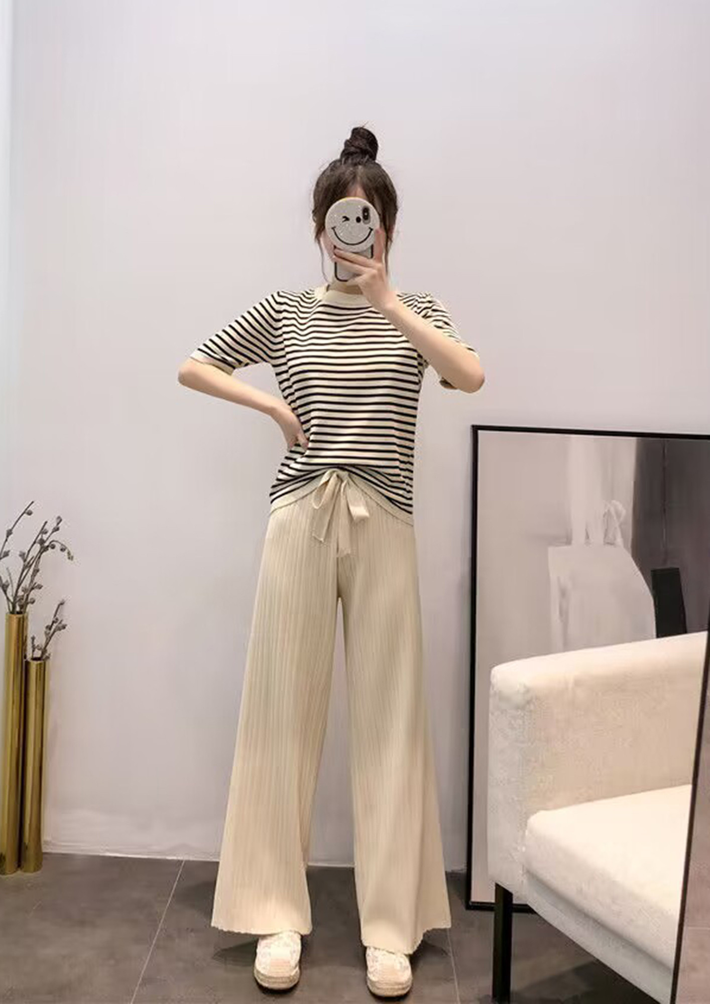Kaylyn Button Shirt and Trousers Coord Set in White  ikrush