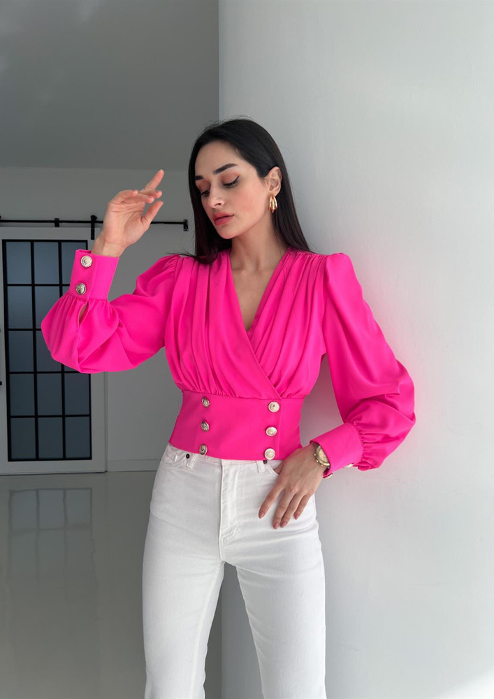 PINK CLASSIC BUTTONED PLEAT BLOUSE