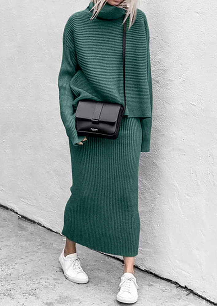 Green Polo Neck Sweater & Long Skirt Set
