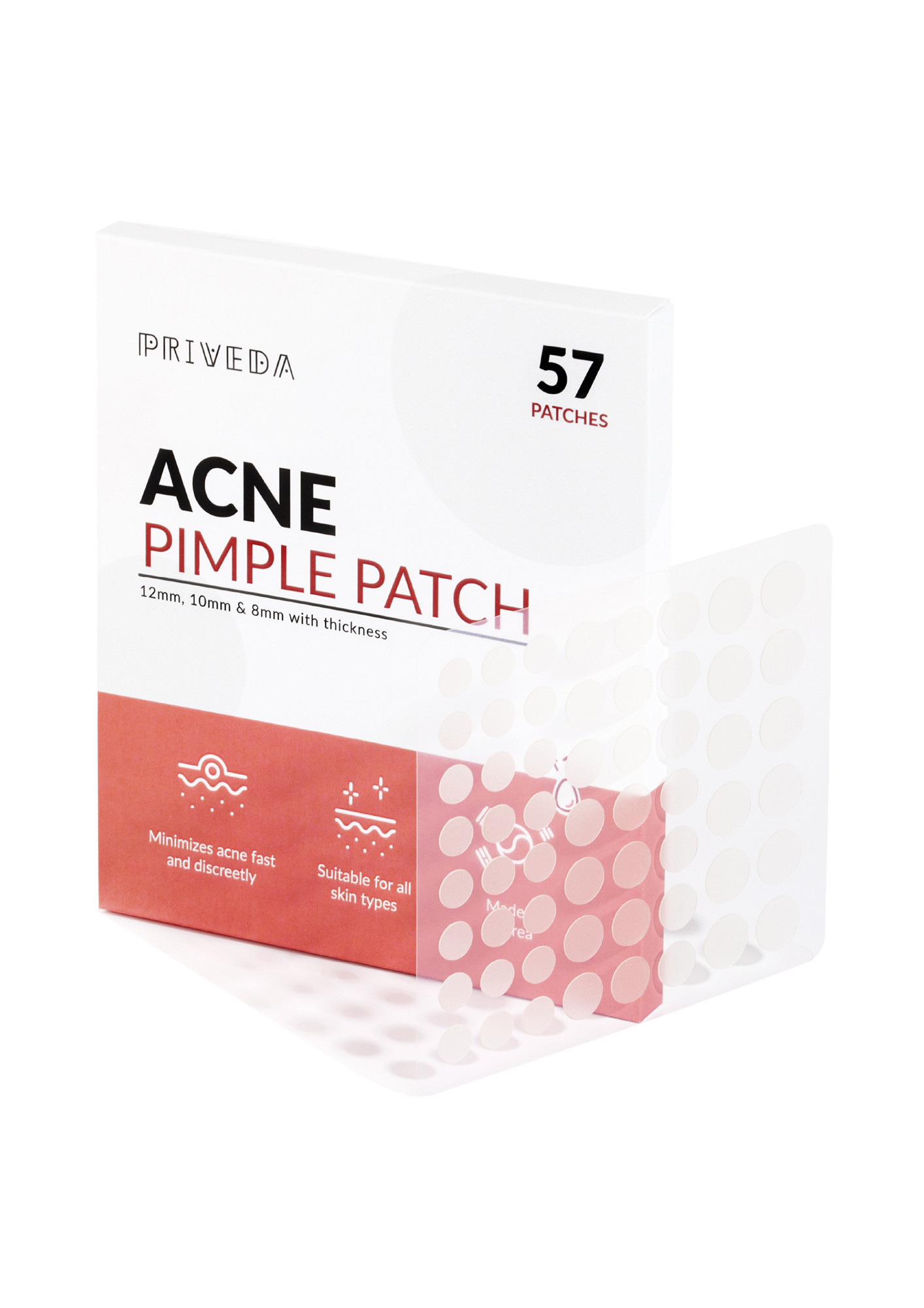 PRIVEDA Acne Pimple Patch 57 Units Hydrocolloid Made in Korea 3 Sizes 8mm 10mm 12mm Waterproof