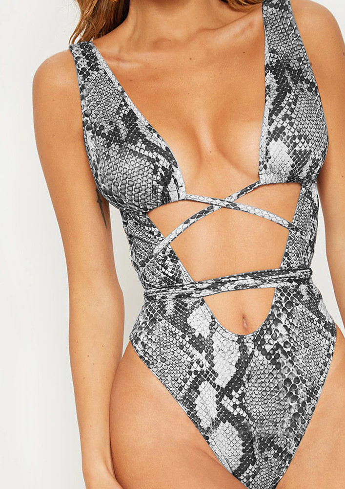 PRINTED CUT-OUT DETAIL TIE-STRAP SWIMSUIT