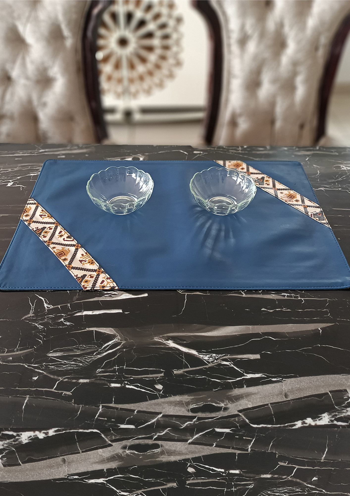 Imars Table Mat Diagonal - Blue Patola