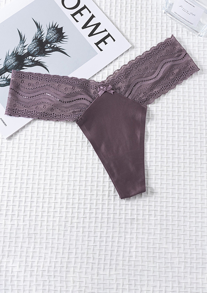 Satin Lace Grey Purple Thong