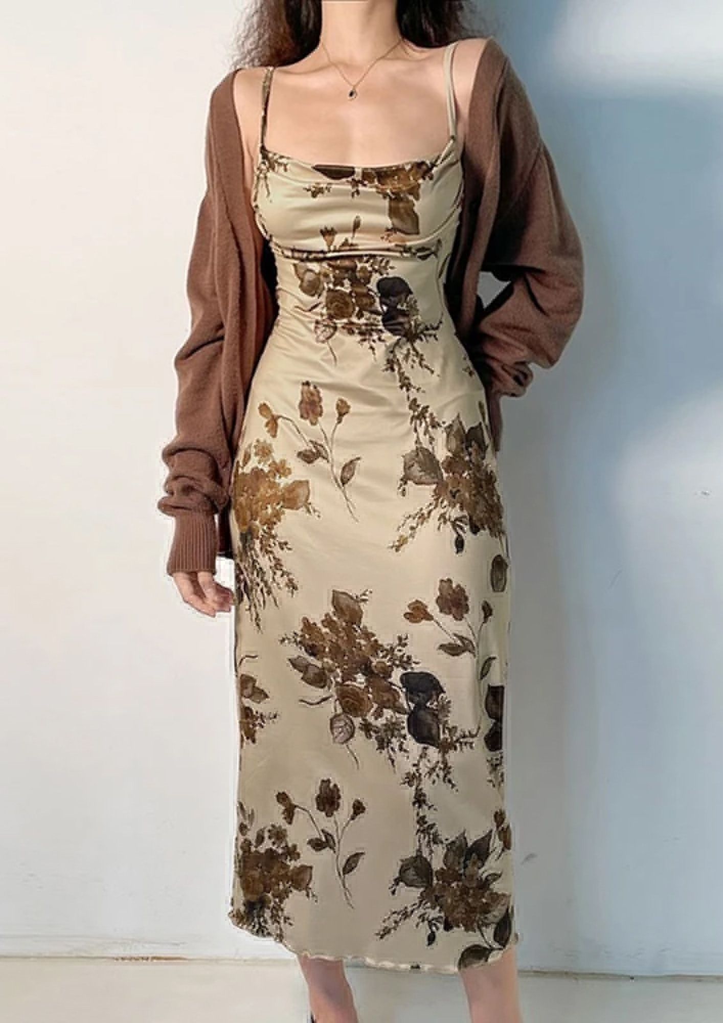 Vintage Floral Printed Straight Dress with Belt - White – FASHOR