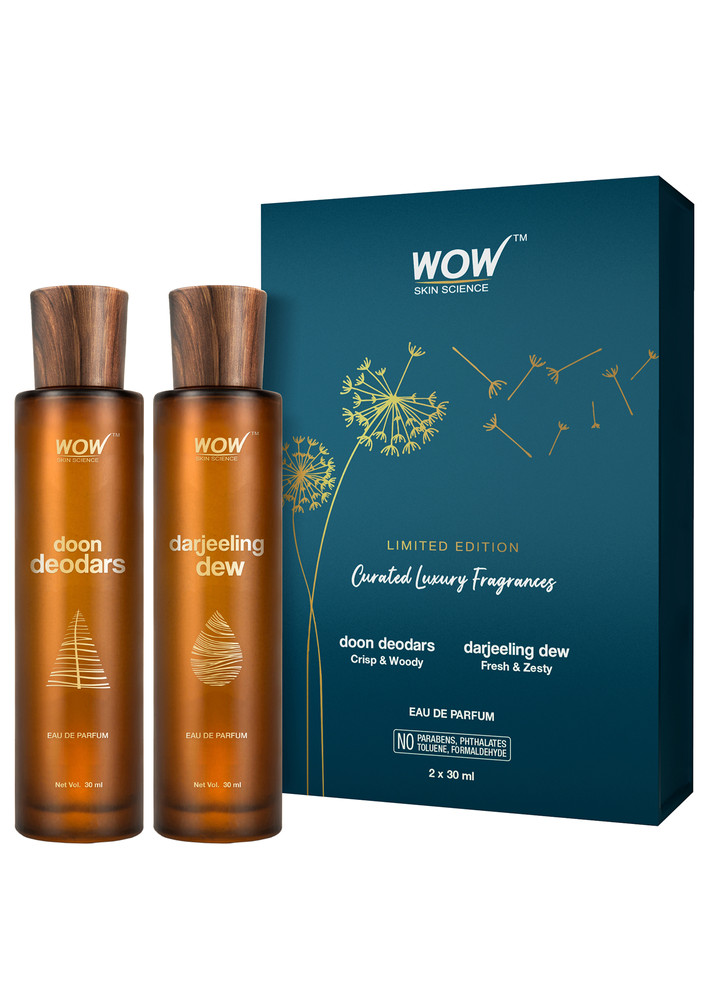 WOW Skin Science Eau De Parfum Doon Deodars & Darjeeling Dew - All Day Fragrance, Long Lasting & Unisex Perfume - Pack Of 2, 30ml X 2