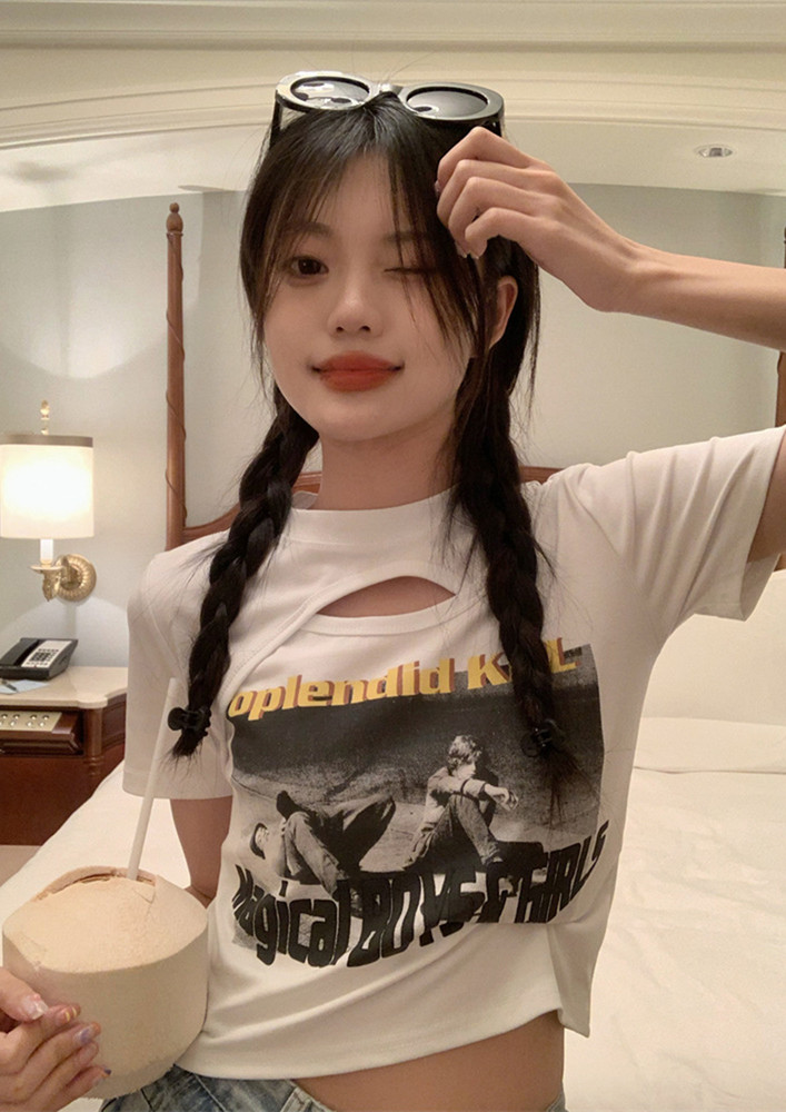 OFF-WHITE PRINTED CUT-OUT T-SHIRT