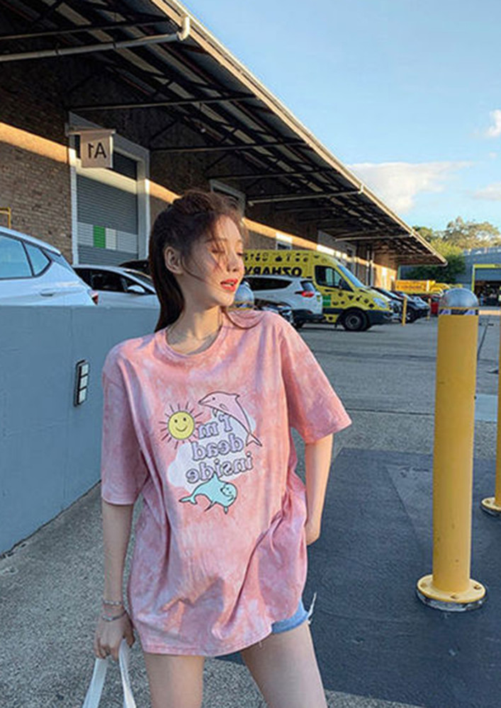 OVERSIZED SUMMER PINK PRINTED T-SHIRT