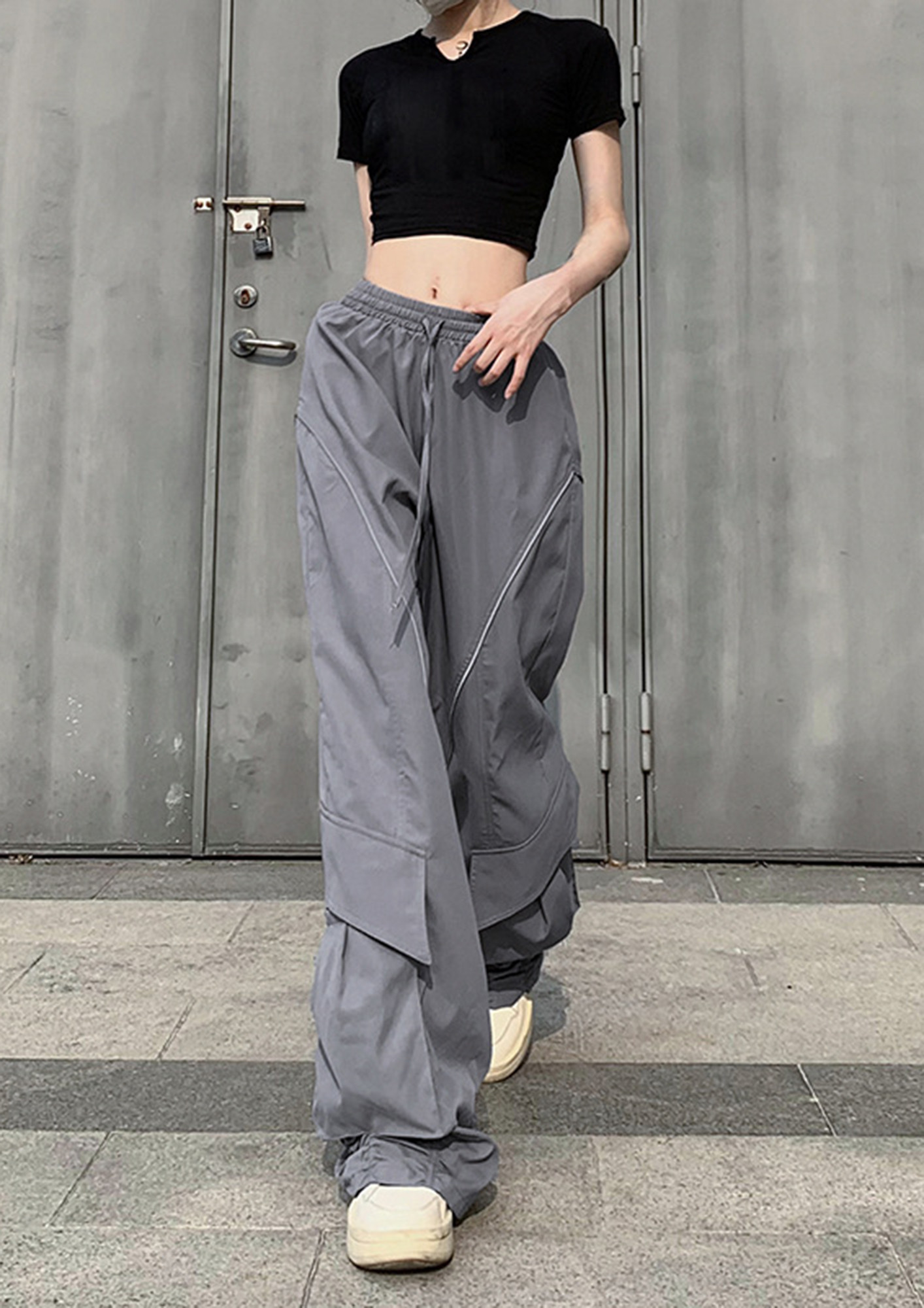 Buy PLEATED LARGE POCKET GREY JOGGER for Women Online in India