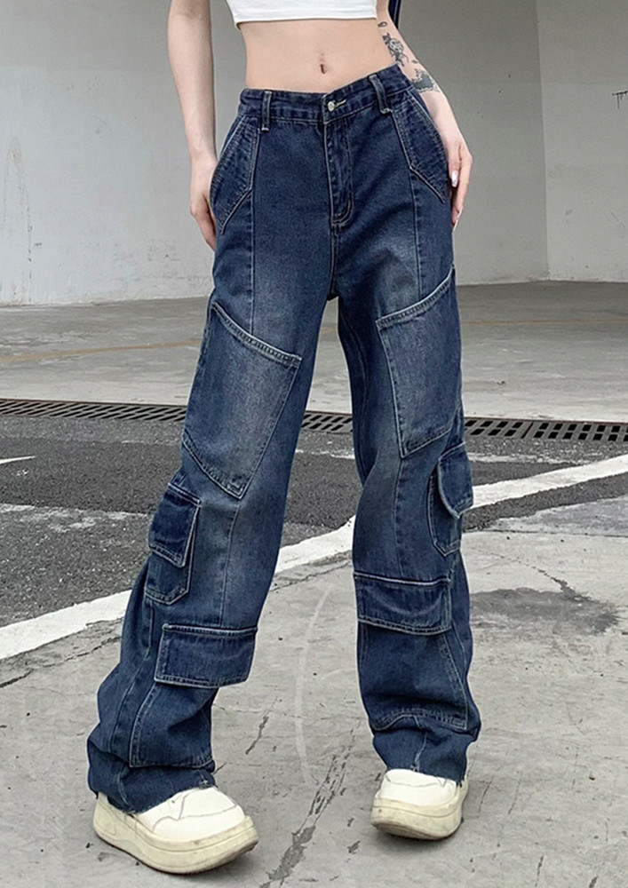 BLUE STRAIGHT LOOSE FIT JEANS