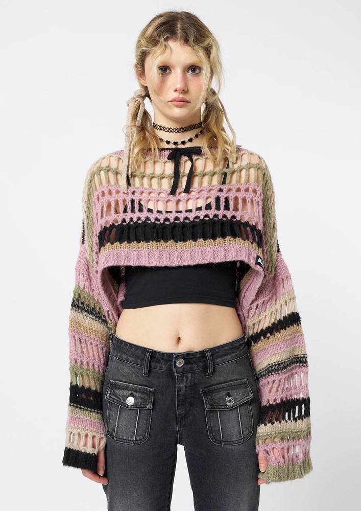 HOLLOW-OUT PINK KNITTED CROP TOP