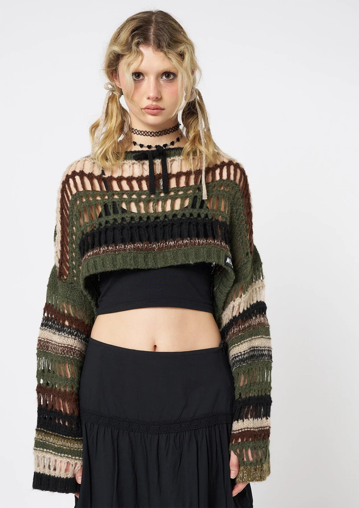 HOLLOW-OUT GREEN KNITTED CROP TOP