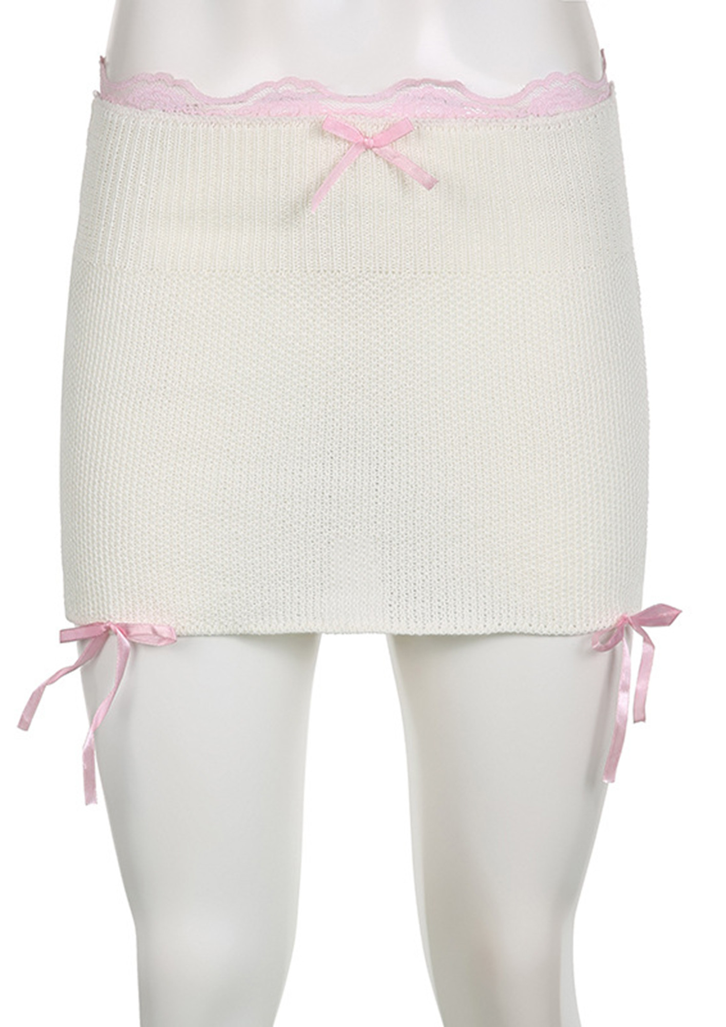 LACE-UP WHITE KNITTED MINI SKIRT