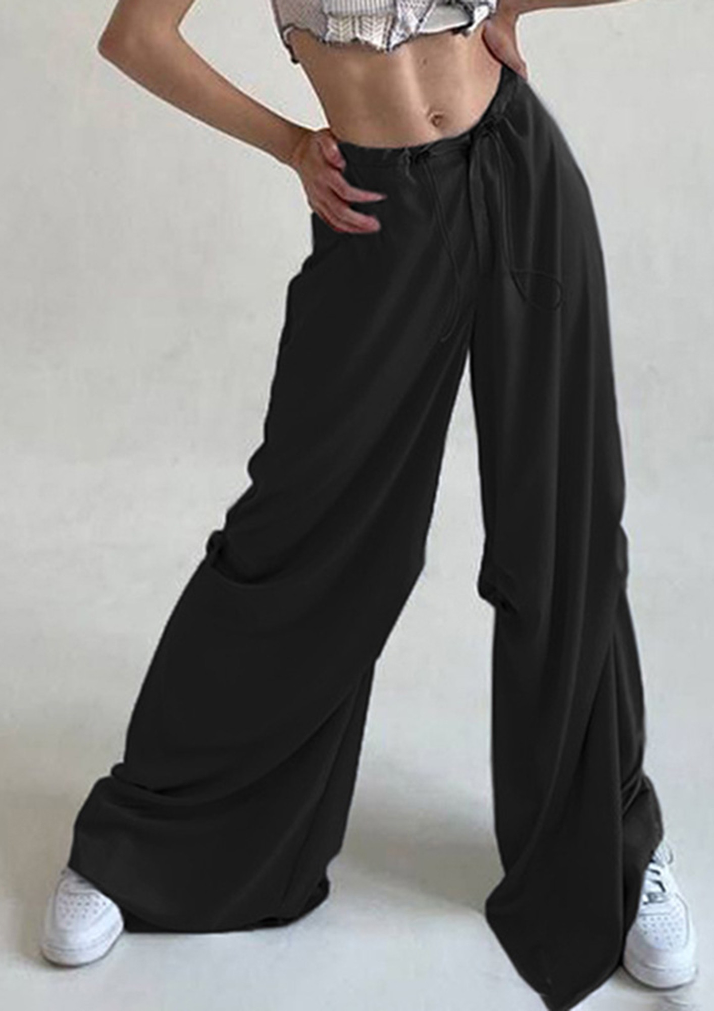 Black Satin Trousers With Shirred Cuff Forever Unique 42 OFF