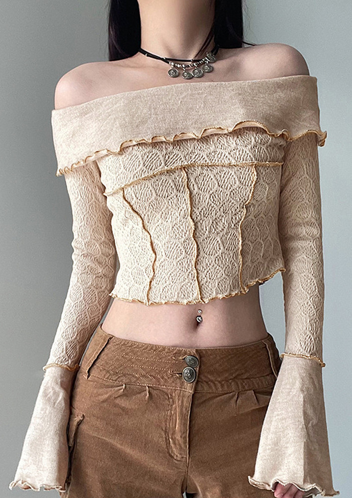 Off-the-shoulder Fitted Beige Top