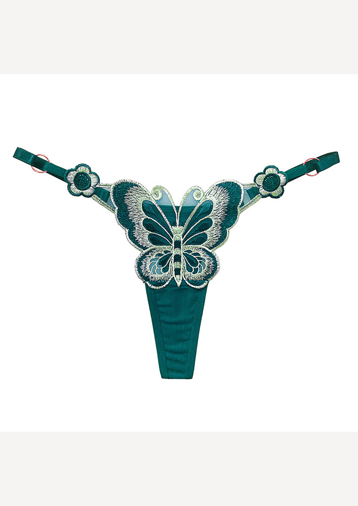 DARK GREEN BUTTERFLY EMBROIDERY THONG