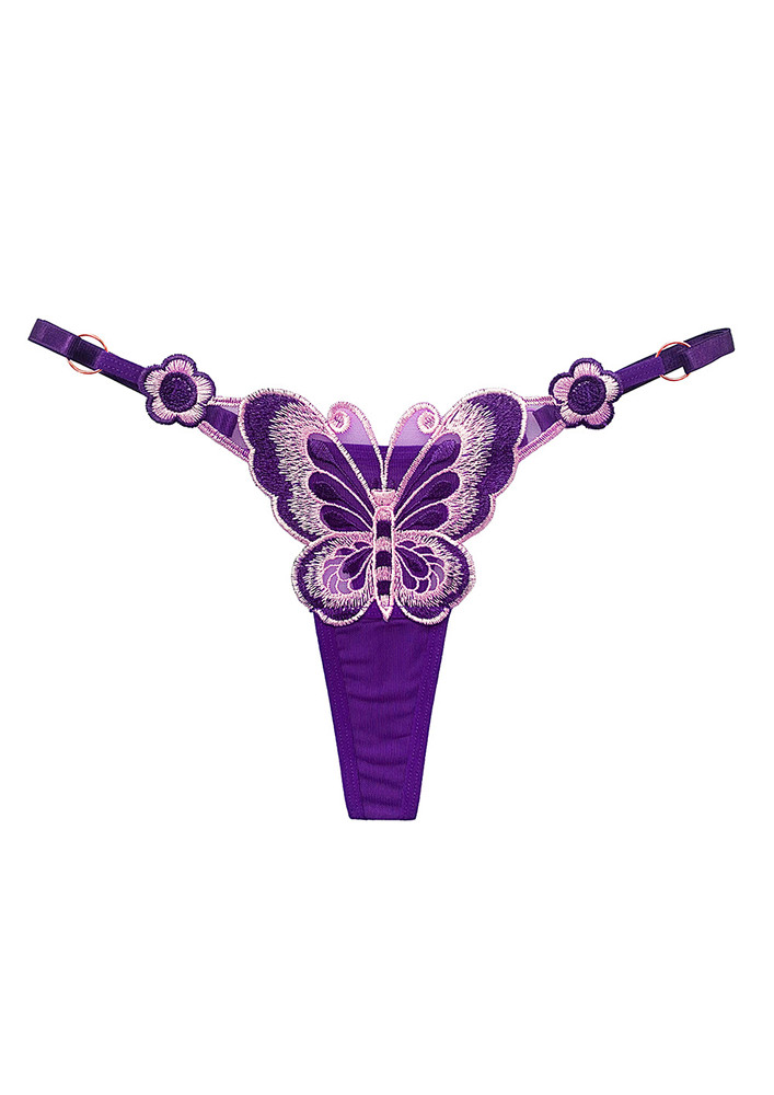 PURPLE BUTTERFLY EMBROIDERY TANGA THONG