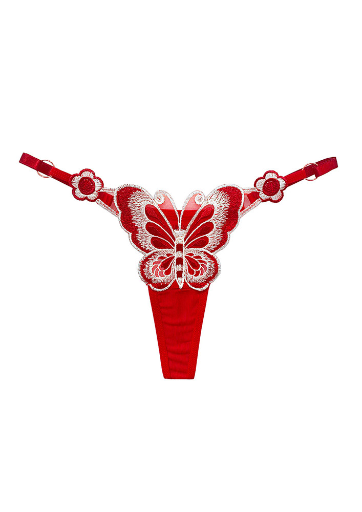 RED BUTTERFLY EMBROIDERY TANGA THONG