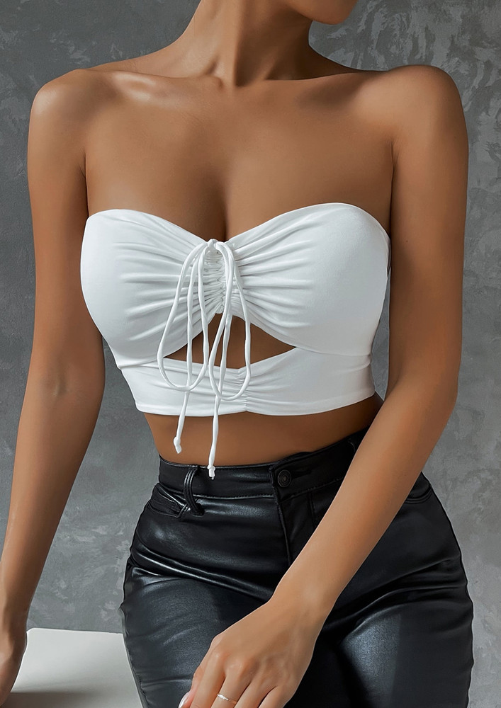 WHITE CUT-OUT TIE-UP TUBE TOP